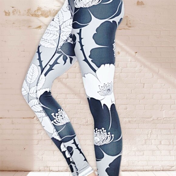 Noli Floral Mid-Rise Workout Leggings Full Length Colorblock Athletic Yoga Pants - Picture 3 of 9